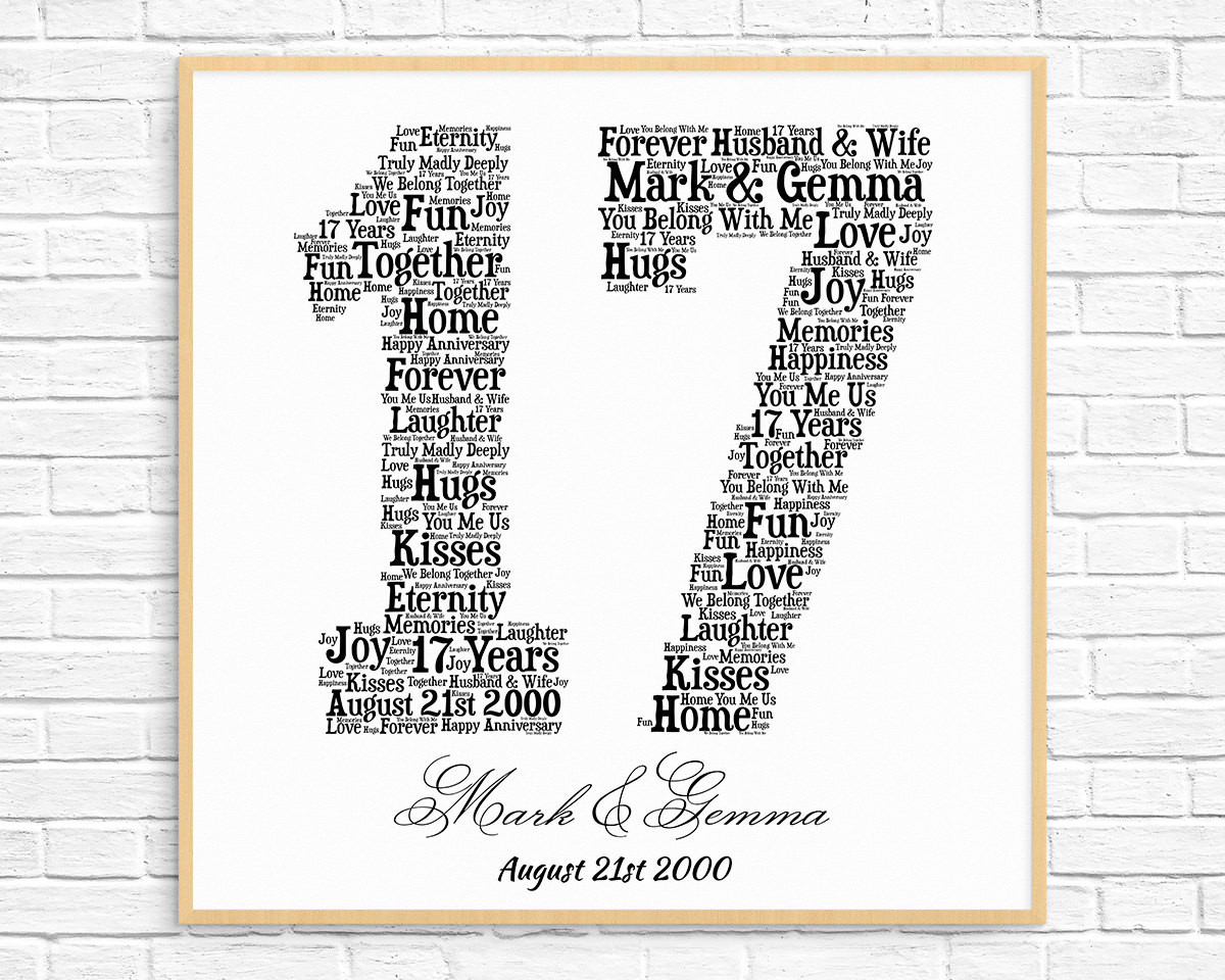 17Th Anniversary Gift Ideas
 PERSONALIZED 17TH ANNIVERSARY Gift Word Art Printable Art