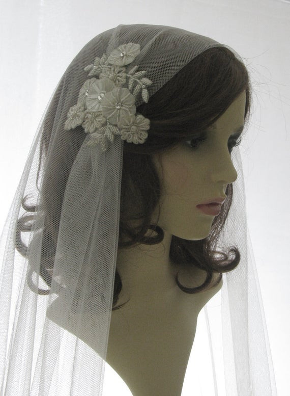 1920s Wedding Veil
 1920s style wedding veil couture bridal cap veil cap