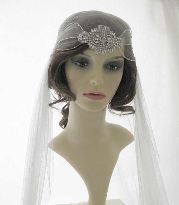 1920s Wedding Veil
 Couture bridal cap veil 1920s wedding veil Alice