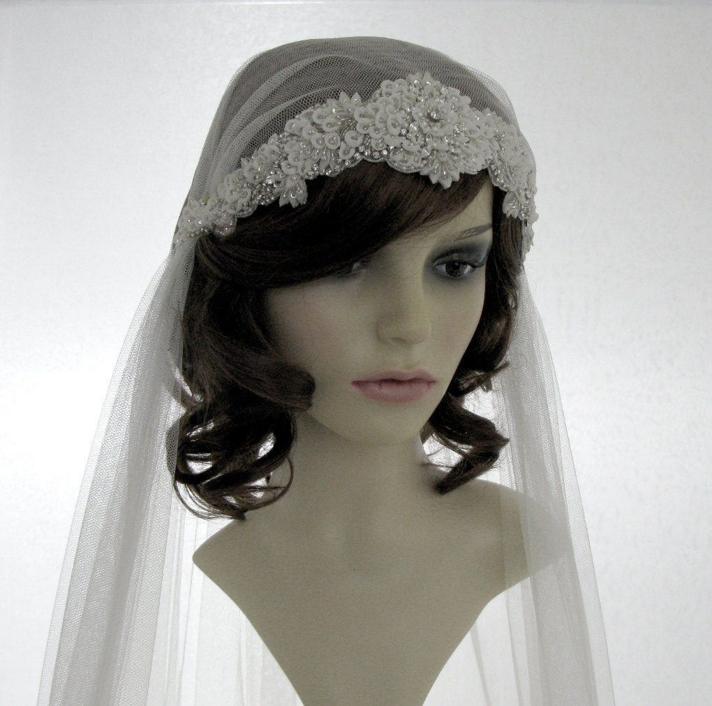 1920s Wedding Veil
 1920s style wedding veil couture bridal cap veil Adore