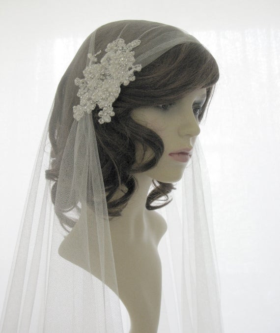 1920s Wedding Veil
 Couture bridal cap veil 1920s wedding veil Chantilly