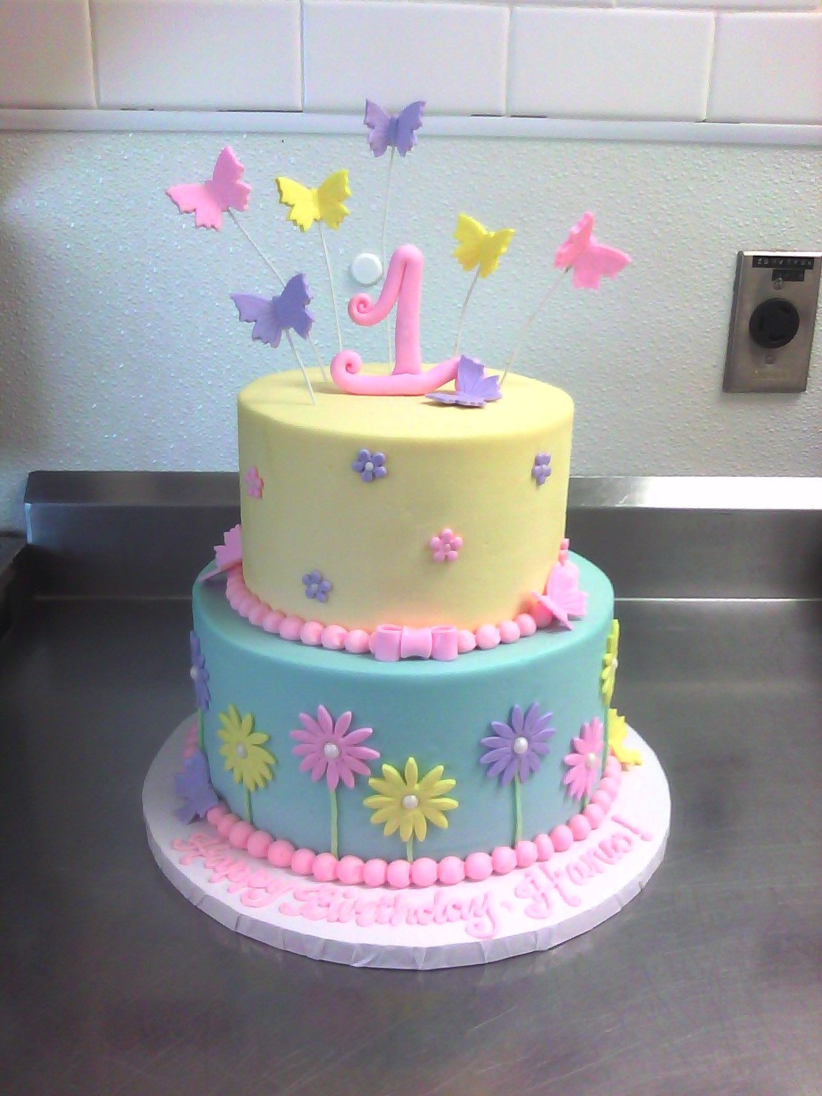 1st Birthday Cake Ideas For Girl
 1st Birthday Cake with Butterflies & Flowers