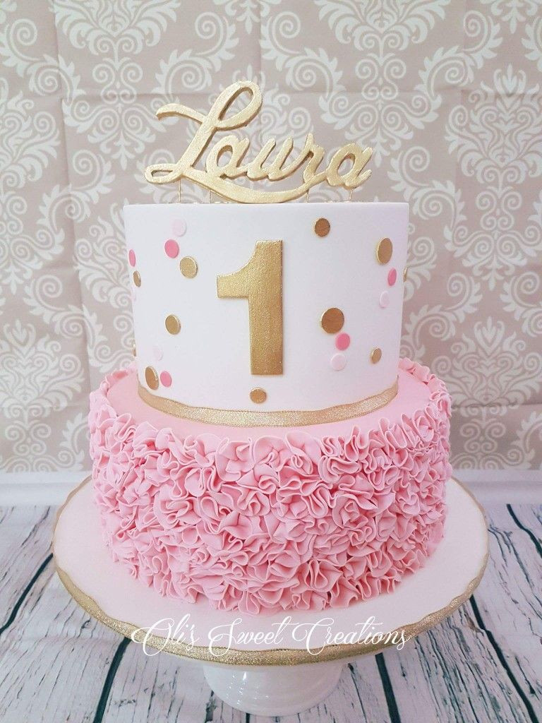 1st Birthday Cake Ideas For Girl
 First birthday cake with pink and gold theme