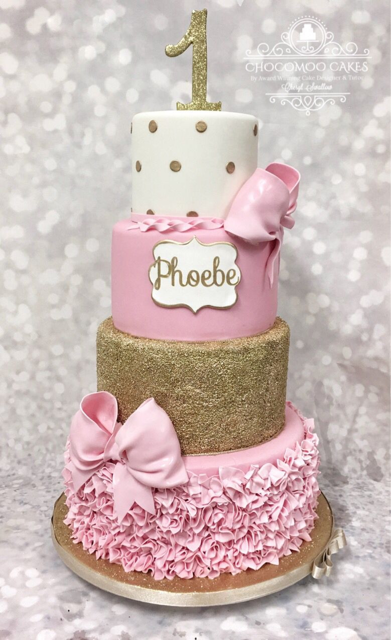 1st Birthday Cake Ideas For Girl
 Pink and Gold First Birthday Cake