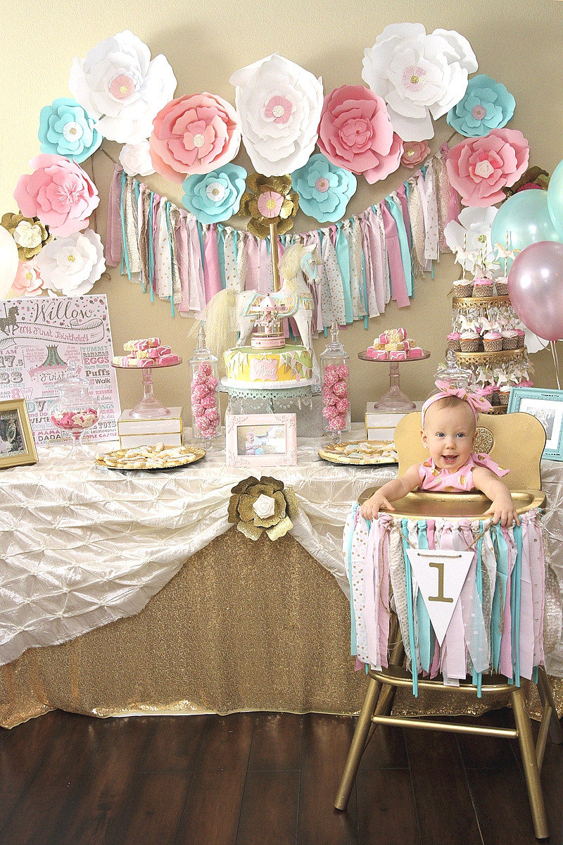 1st Birthday Decorations
 A Pink & Gold Carousel 1st Birthday Party Party Ideas