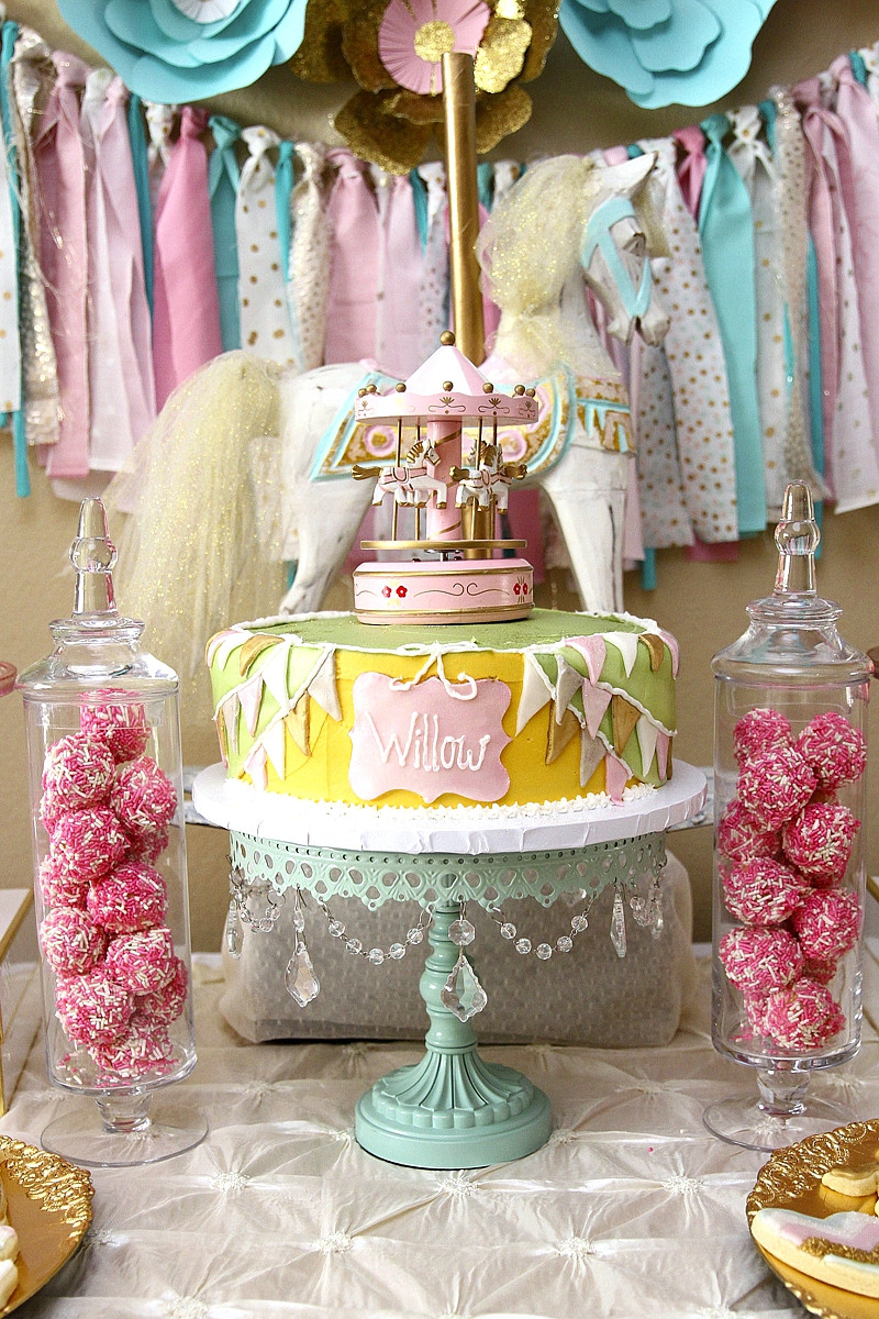 1St Birthday Party Decoration Ideas
 A Pink & Gold Carousel 1st Birthday Party Party Ideas