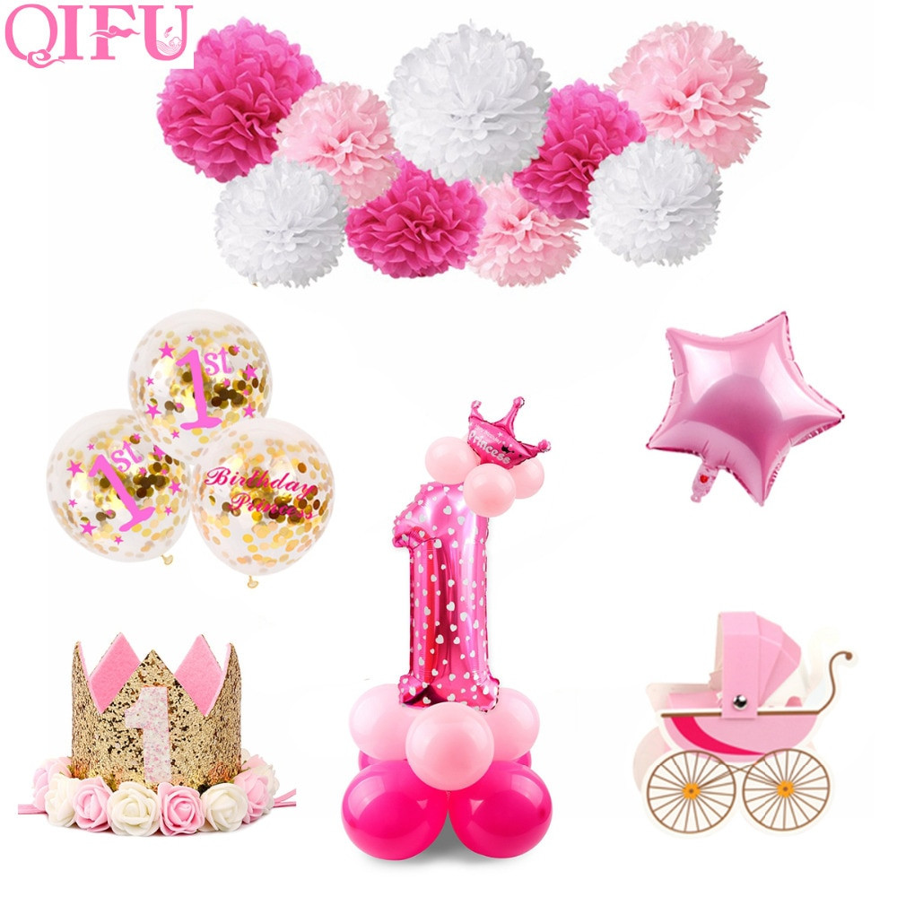 1st Birthday Party Decorations Girl
 QIFU 1st Birthday Party Decorations Kids Girl Pink First