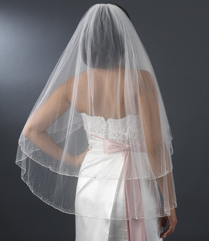 2 Tier Wedding Veil With Crystals
 Bridal Wedding Double Layer Fingertip Length Veil 139 F w