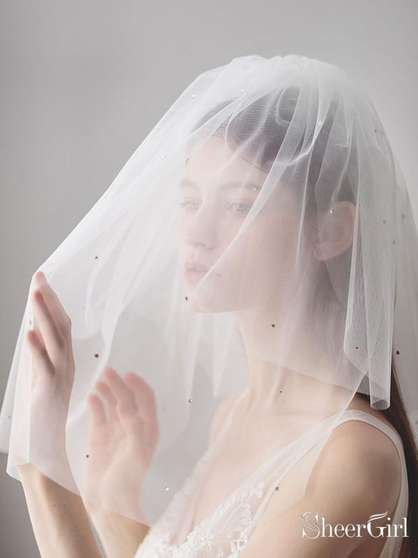 2 Tier Wedding Veil With Crystals
 2 Tier Blusher Veil Shoulder Length Wedding Veils with