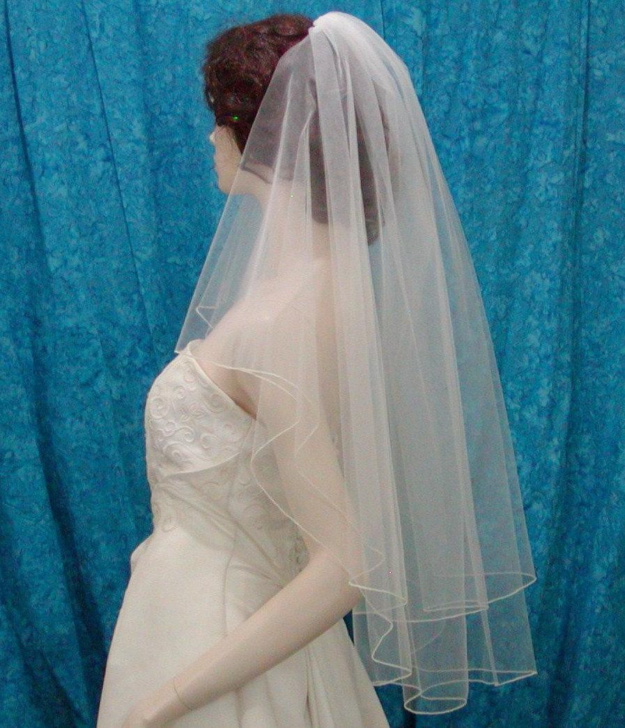 2 Tier Wedding Veil With Crystals
 2 Tier Fingertip Wedding Veil Center Gathered Butterfly