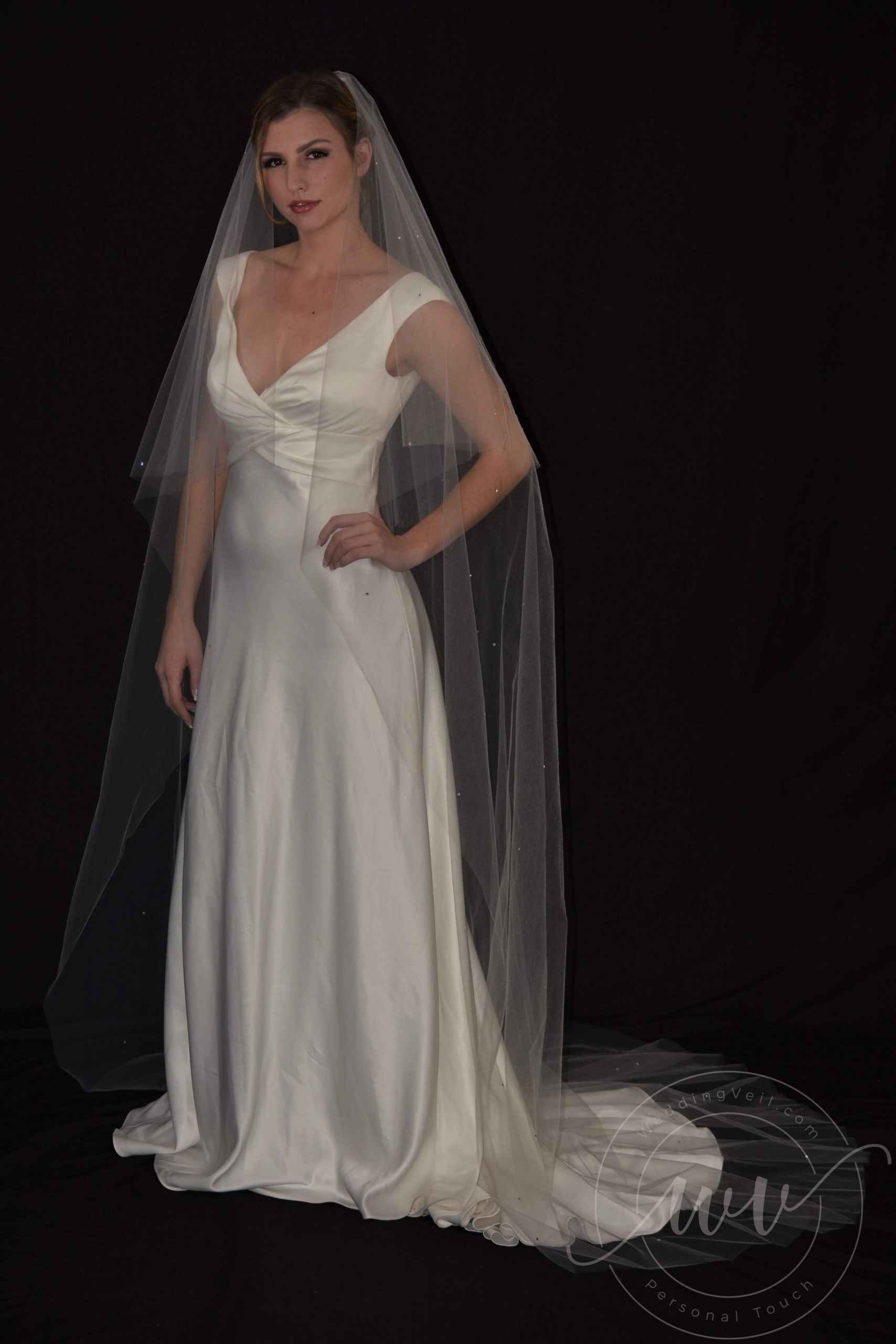 2 Tier Wedding Veil With Crystals
 Cascading 2 Tier Cathedral Veil with Blusher