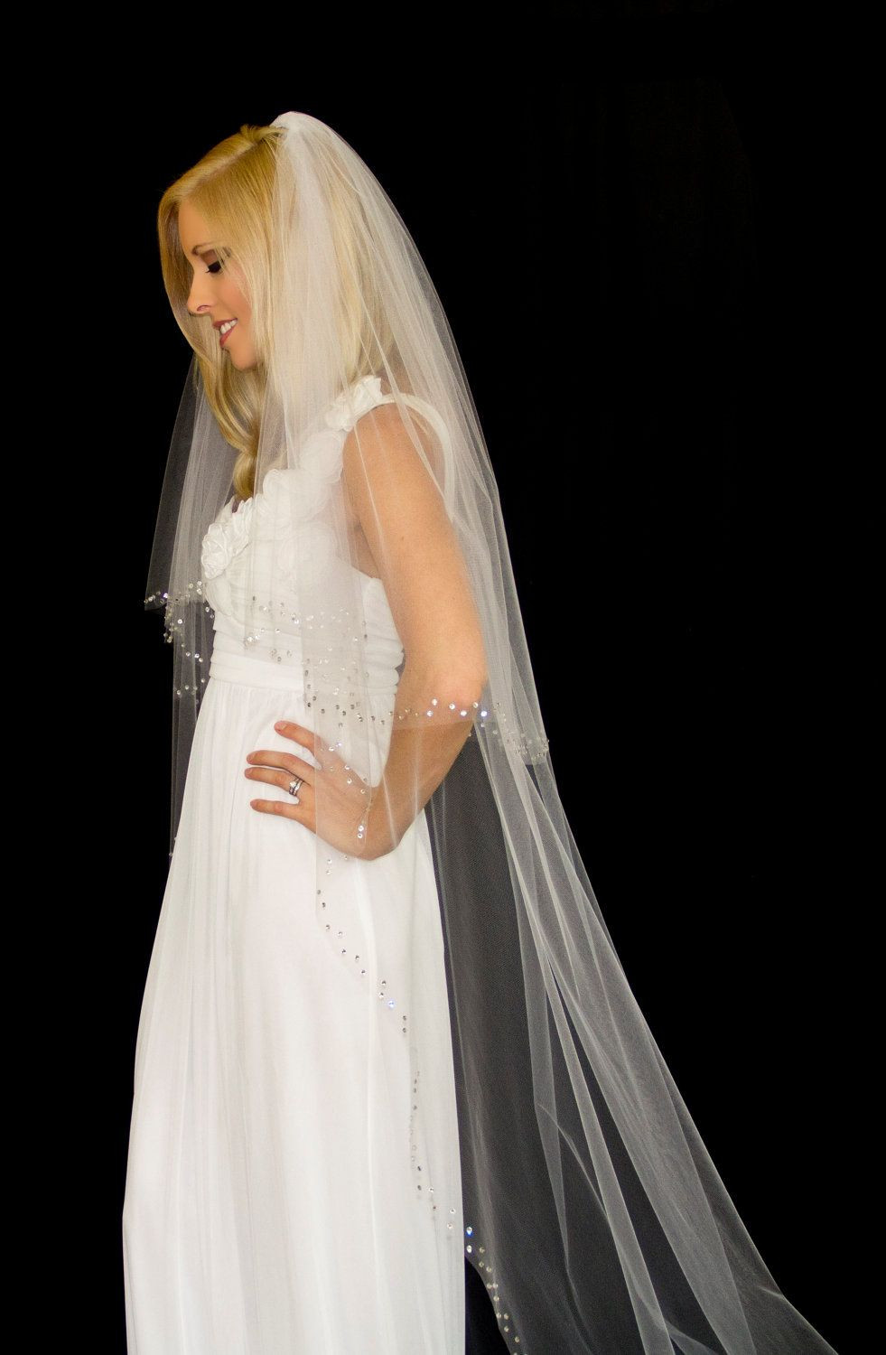 2 Tier Wedding Veil With Crystals
 Wedding Veil with Crystal Edge 2 Tier Chapel Length