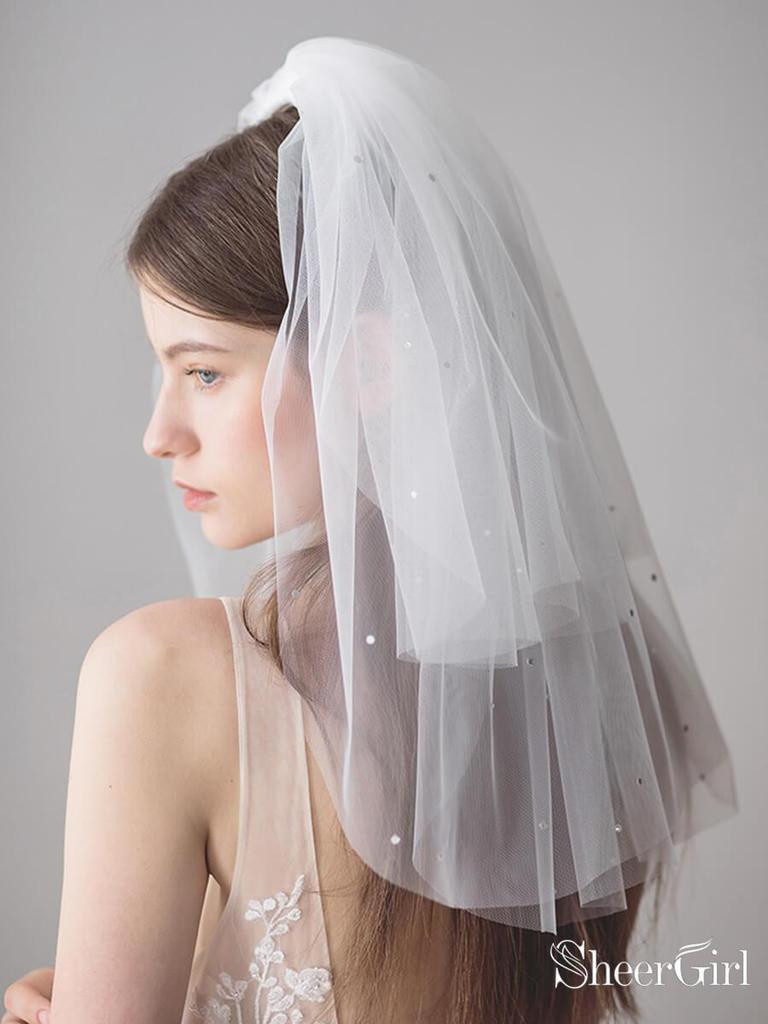 2 Tier Wedding Veil With Crystals
 2 Tier Blusher Veil Shoulder Length Wedding Veils with