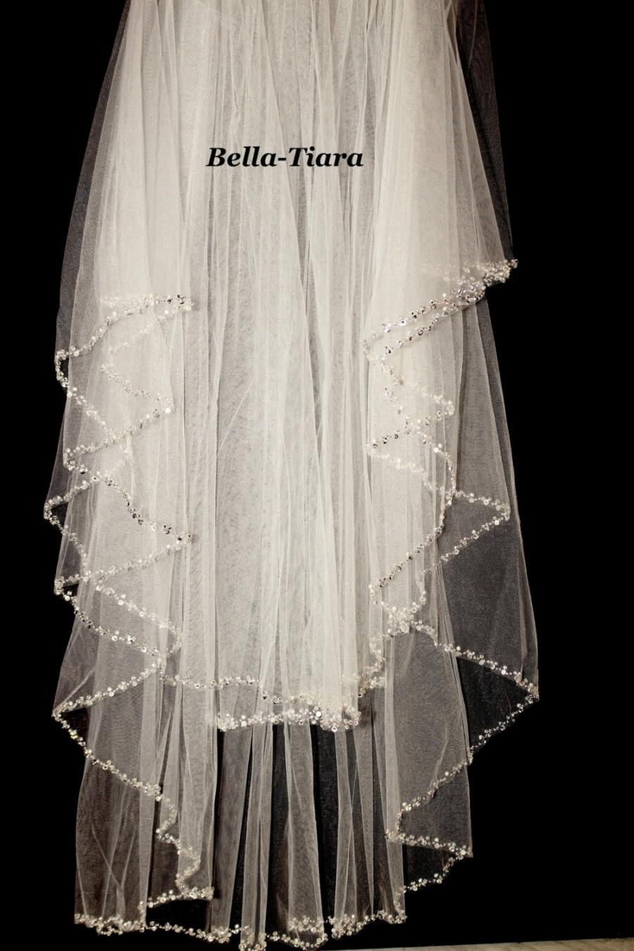 2 Tier Wedding Veil With Crystals
 Crystal Beaded Edge Wedding Veil Two Tier Pearl Crystal