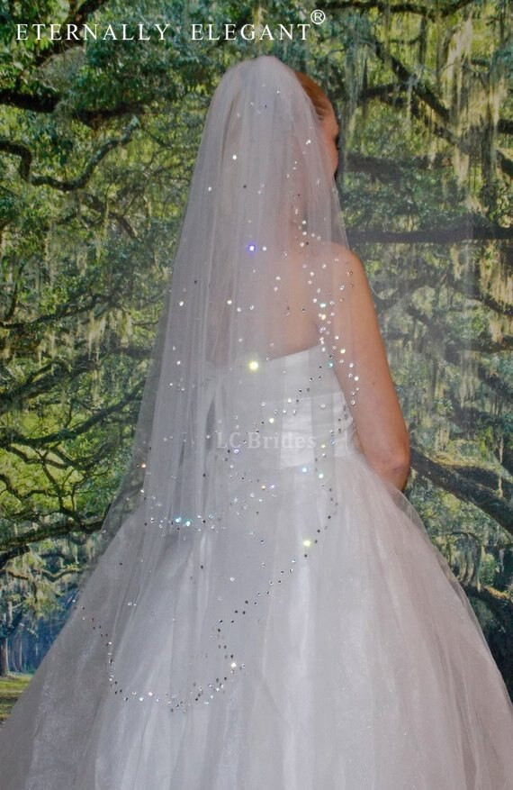2 Tier Wedding Veil With Crystals
 Princess 2 Tier Sparkling Wedding Veil Crystals Fingertip