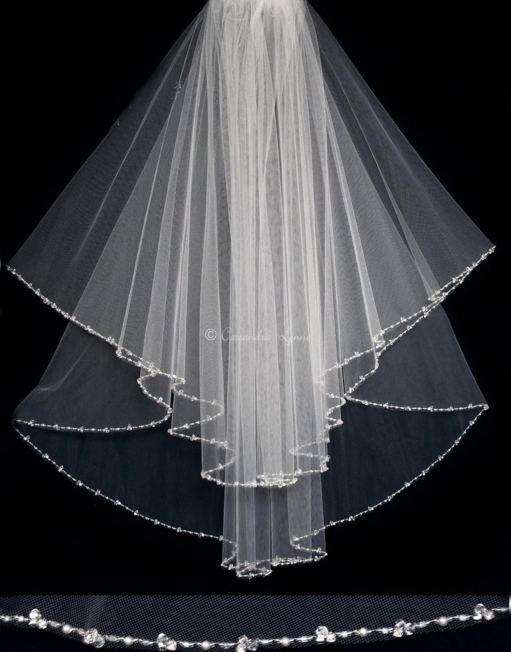2 Tier Wedding Veil With Crystals
 Two Layer Bridal Veil with Crystals and Pearls Cassandra