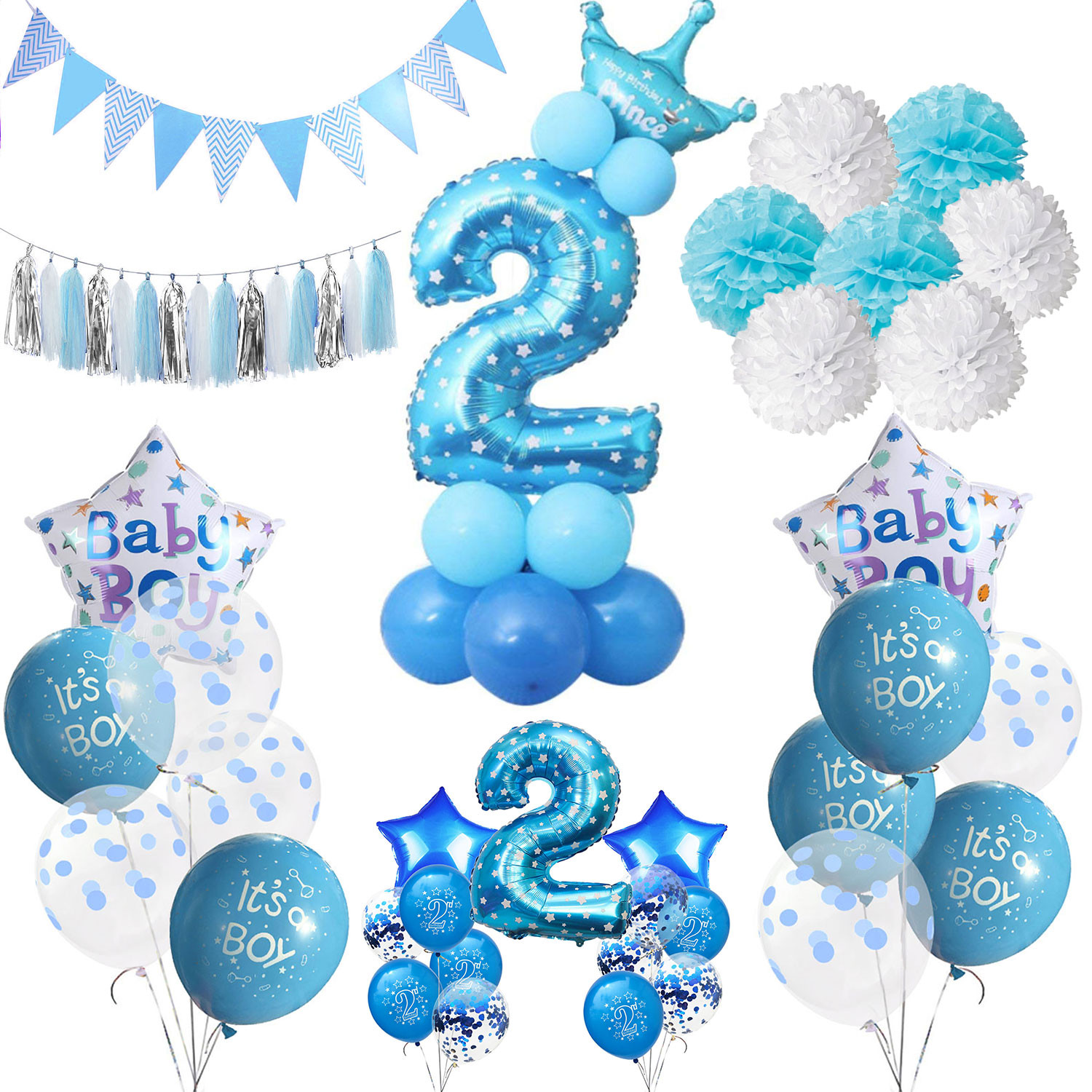 2 Year Old Birthday Party
 ZLJQ Boy 2 Year Old Birthday Party Decor Foil Confetti