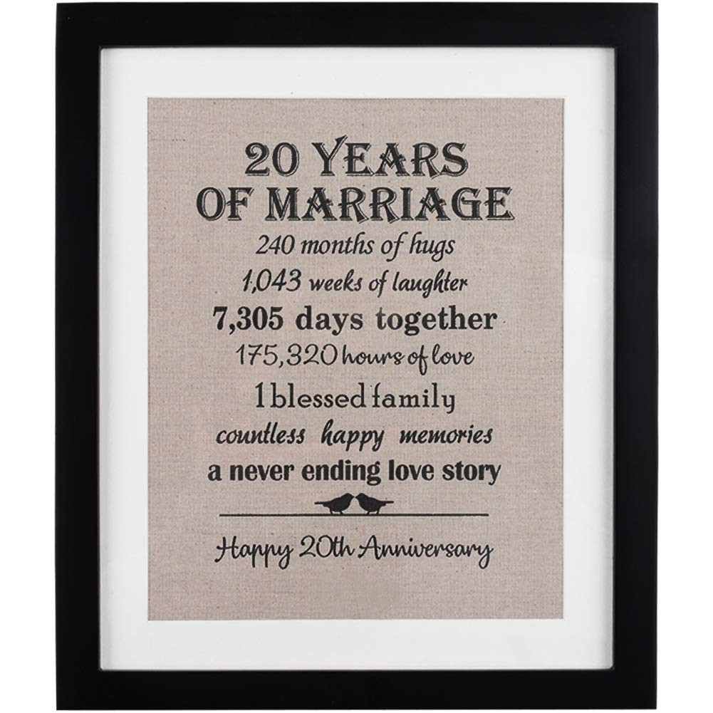 20Th Anniversary Gift Ideas For A Couple
 20th Anniversary Love Birds Burlap Print with Frame 20