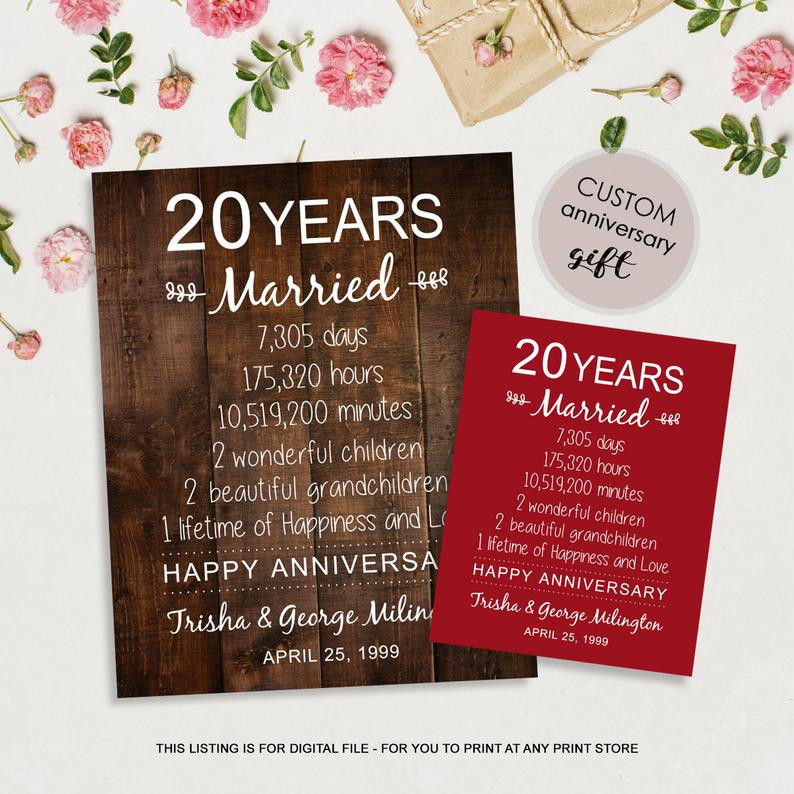 20Th Anniversary Gift Ideas For A Couple
 Personalized 20th anniversary t for couples parents her