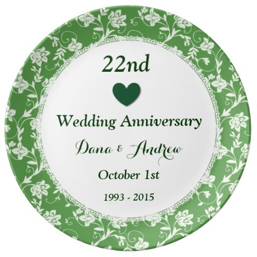 22Nd Wedding Anniversary Gift Ideas
 22nd Wedding Anniversary GREEN Floral Damask A22A