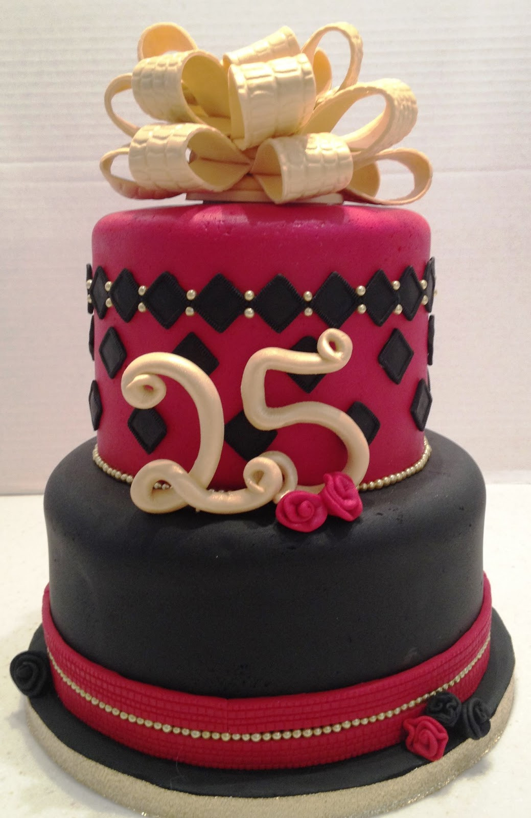 25th Birthday Cake
 MaryMel Cakes Red Black & Gold 25th Birthday