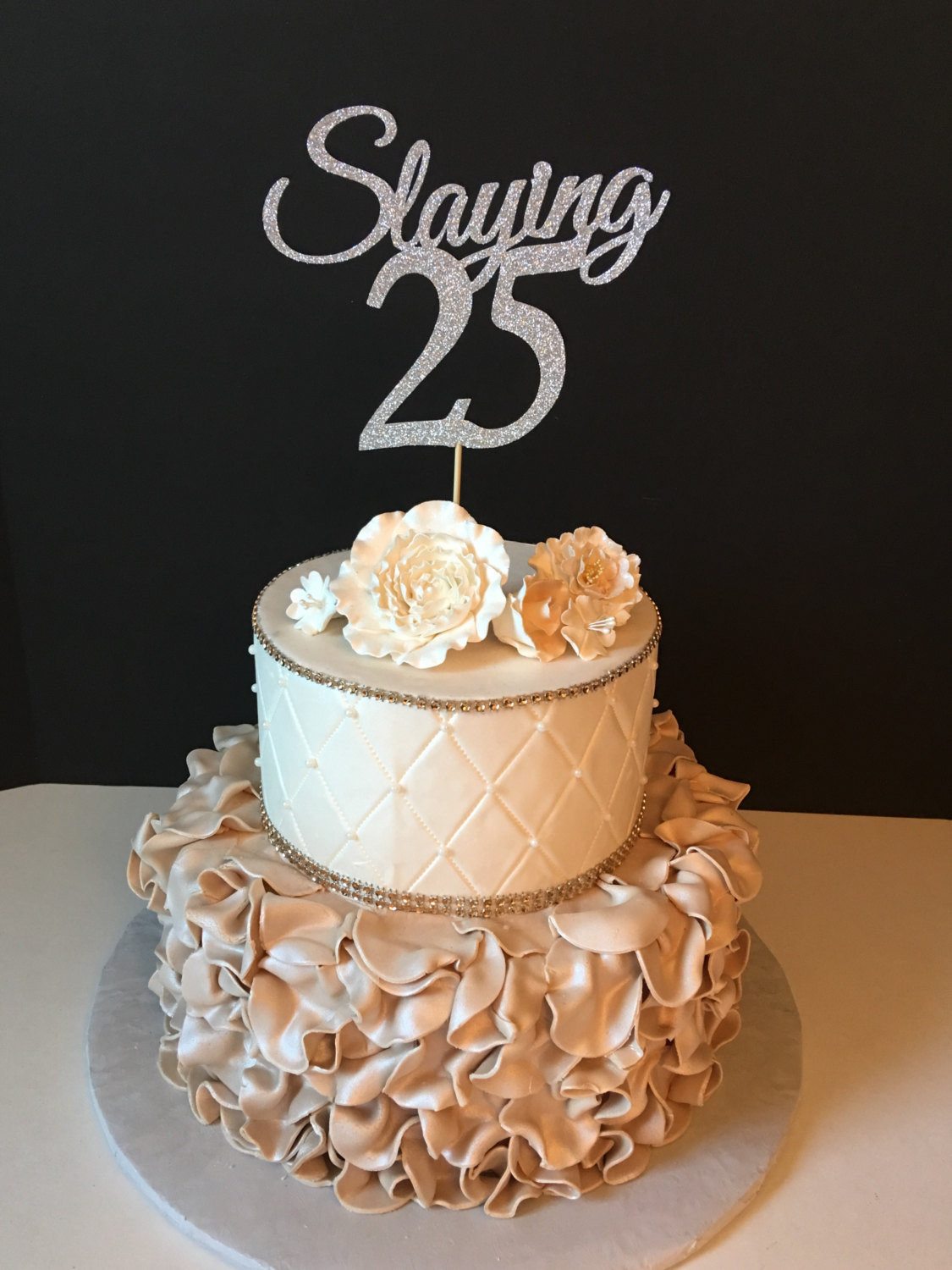 25th Birthday Cake
 ANY NUMBER Gold Glitter 25th Birthday Cake Topper Slaying 25