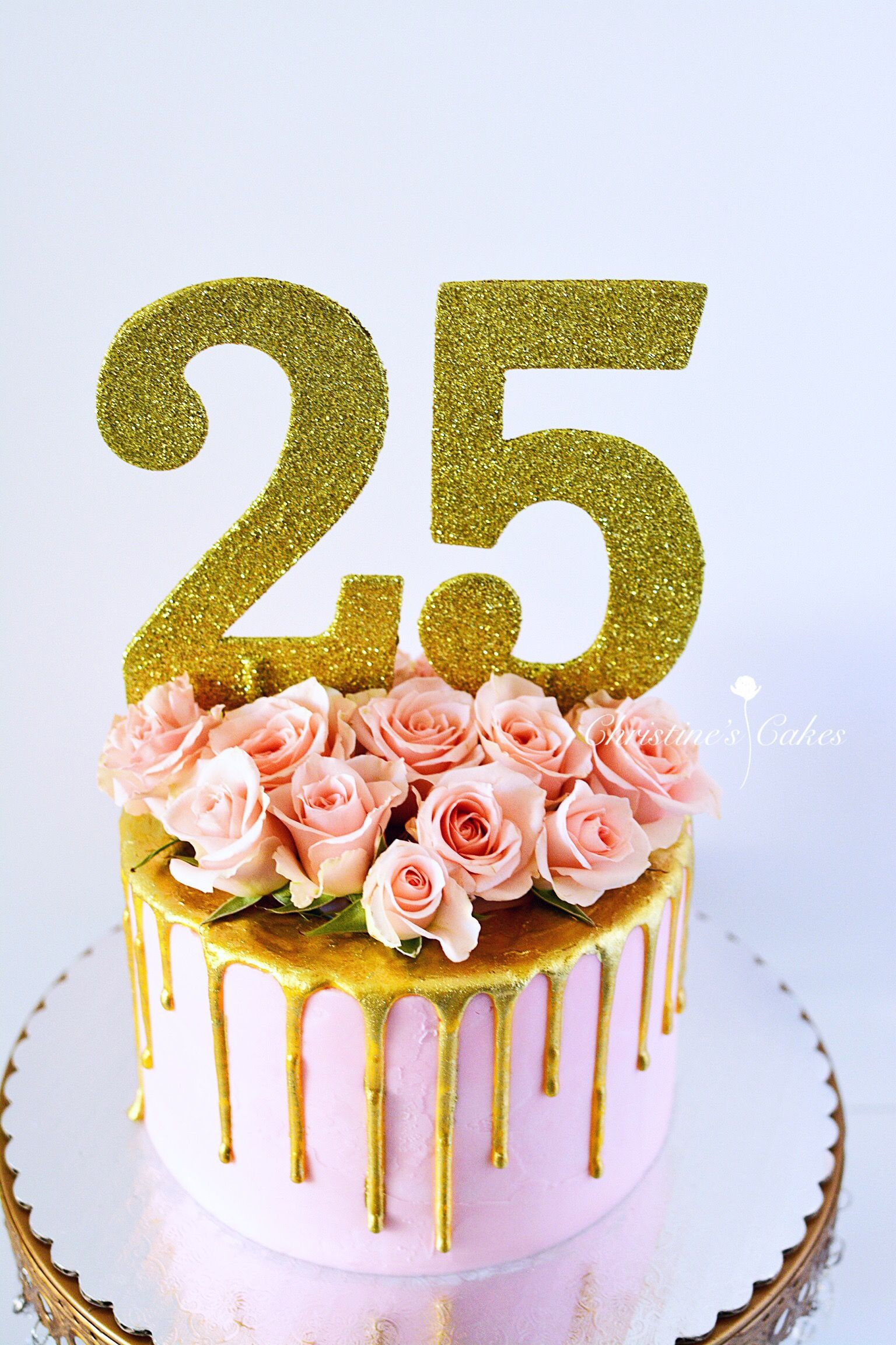 25th Birthday Cake Ideas
 25th birthday birthday cake pink spray roses floral