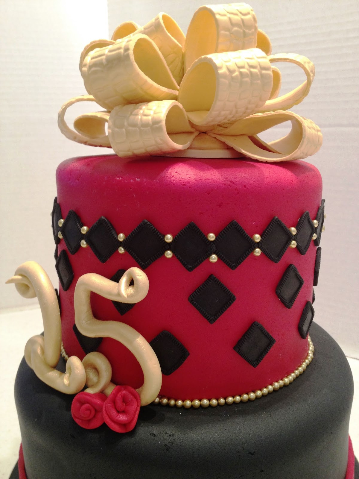 25th Birthday Cake
 MaryMel Cakes Red Black & Gold 25th Birthday