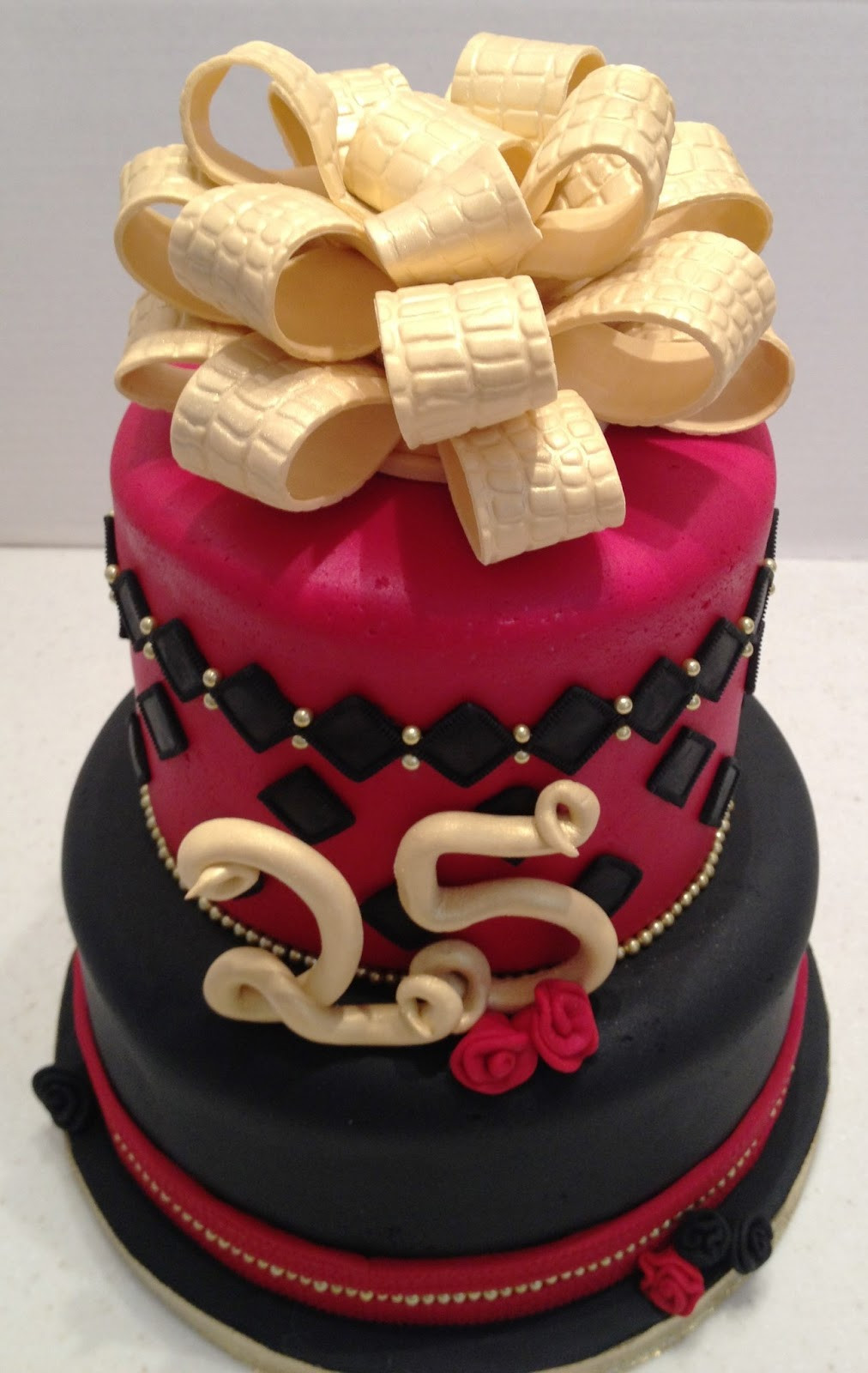 25th Birthday Cake
 MaryMel Cakes Red Black & Gold 25th Birthday