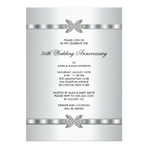 25th Birthday Invitation Wording
 Silver Diamonds 25th Anniversary Party 5x7 Paper