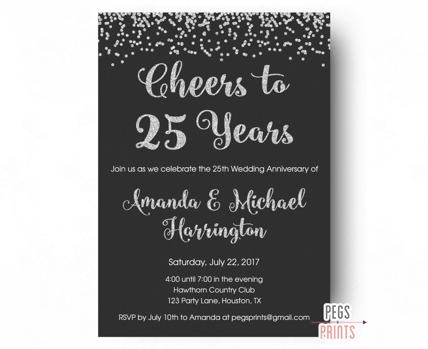 25th Birthday Invitation Wording
 25th Anniversary Invitations PRINTABLE 25th Wedding