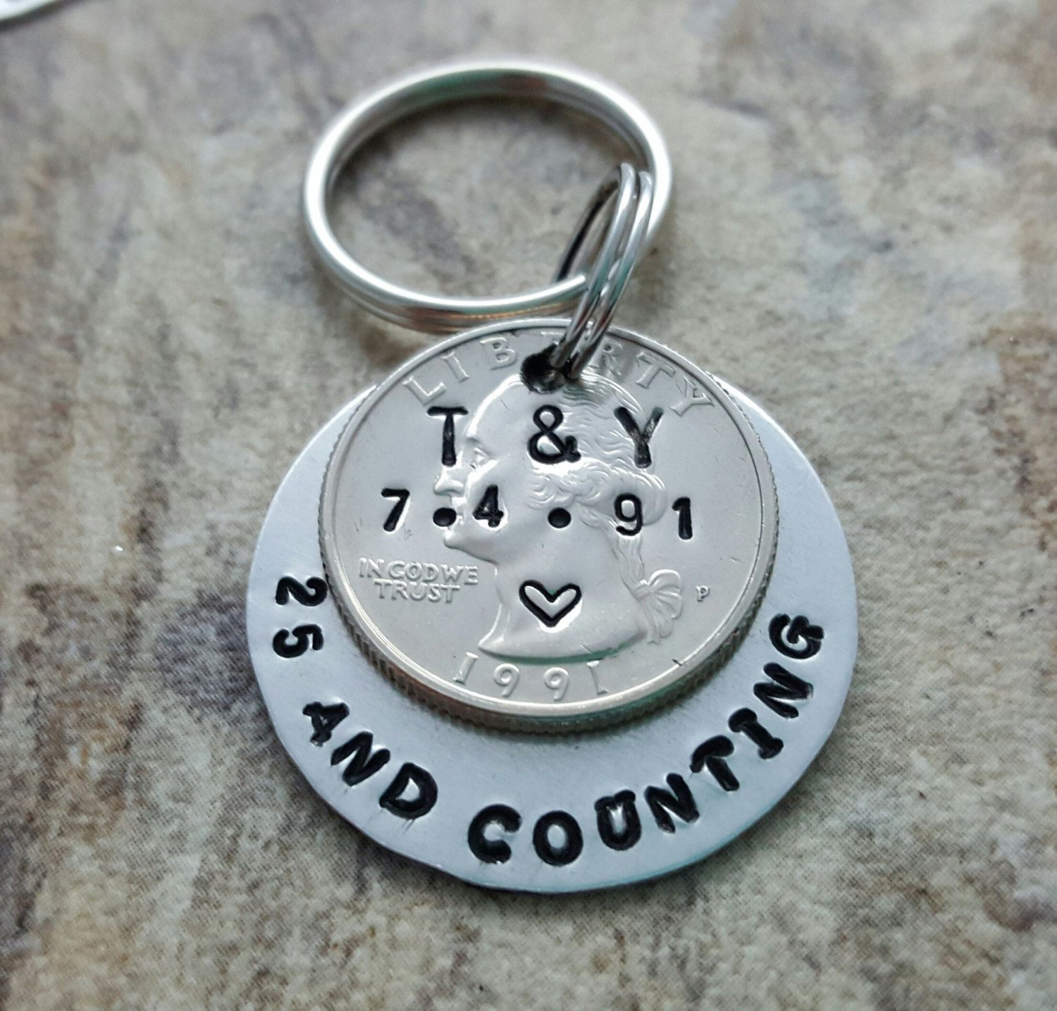 25Th Wedding Anniversary Gift Ideas For Friends
 25 and counting keychain personalized 25th anniversary