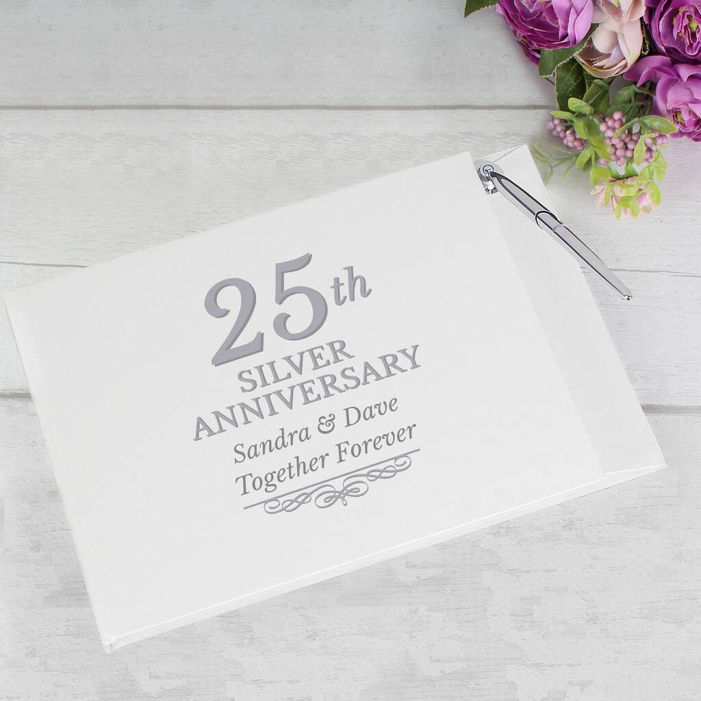 25th Wedding Anniversary Guest Book
 personalised 25th wedding anniversary guest book by sassy