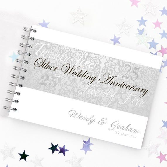 25th Wedding Anniversary Guest Book
 Personalised Silver Wedding Anniversary Guest Book 25th