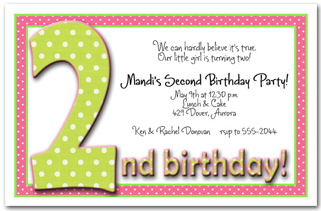 2nd Birthday Invitations
 Green & Pink Polka Dots Girl s 2nd Birthday Party Invitation