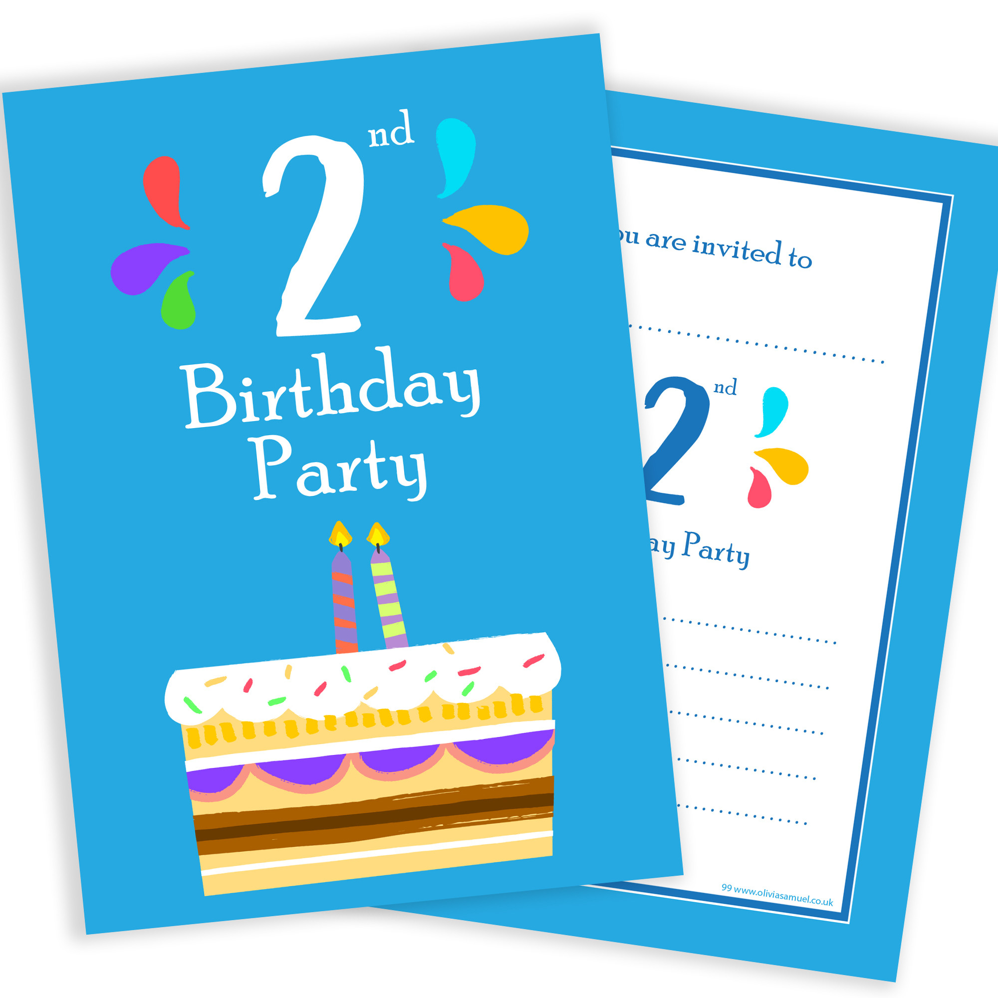 2nd Birthday Invitations
 2nd Birthday Party Invitations – 2 Candle Blue Cake Design