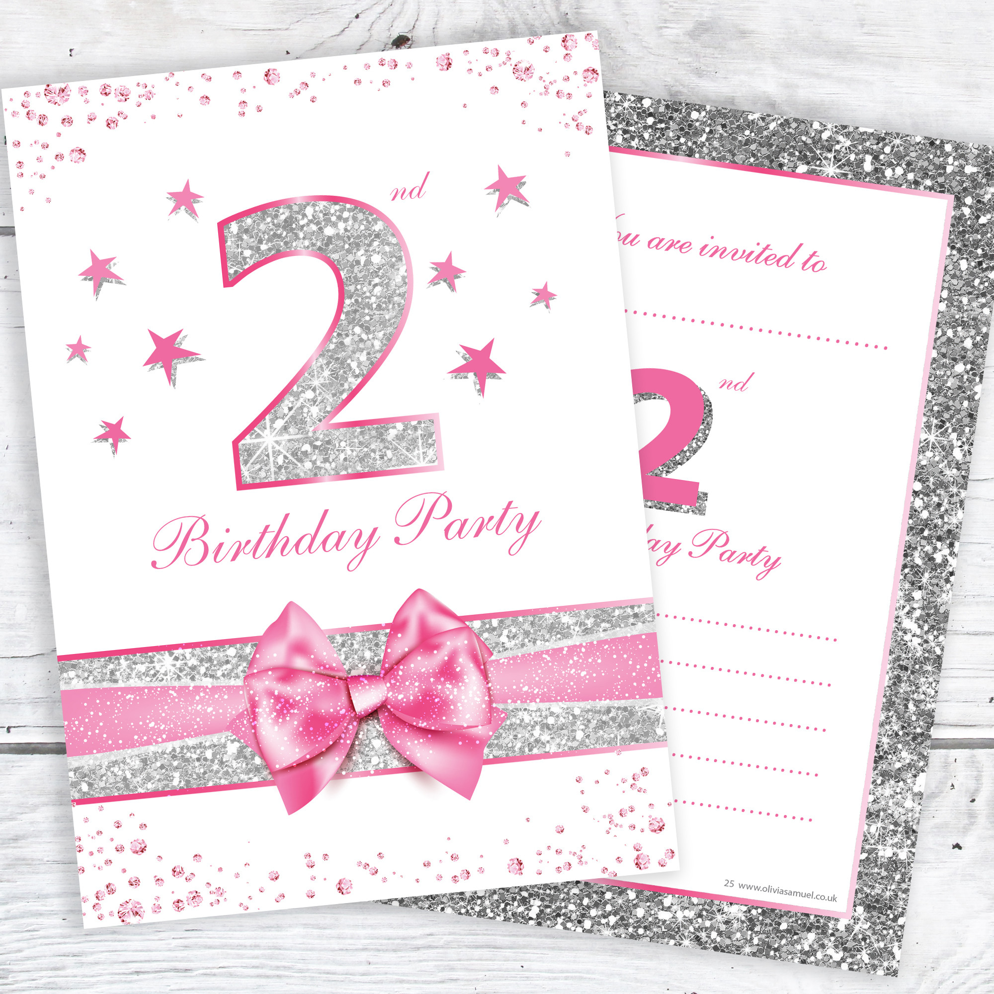 2nd Birthday Invitations
 2nd Birthday Party Invitations – Pink Sparkly Design and
