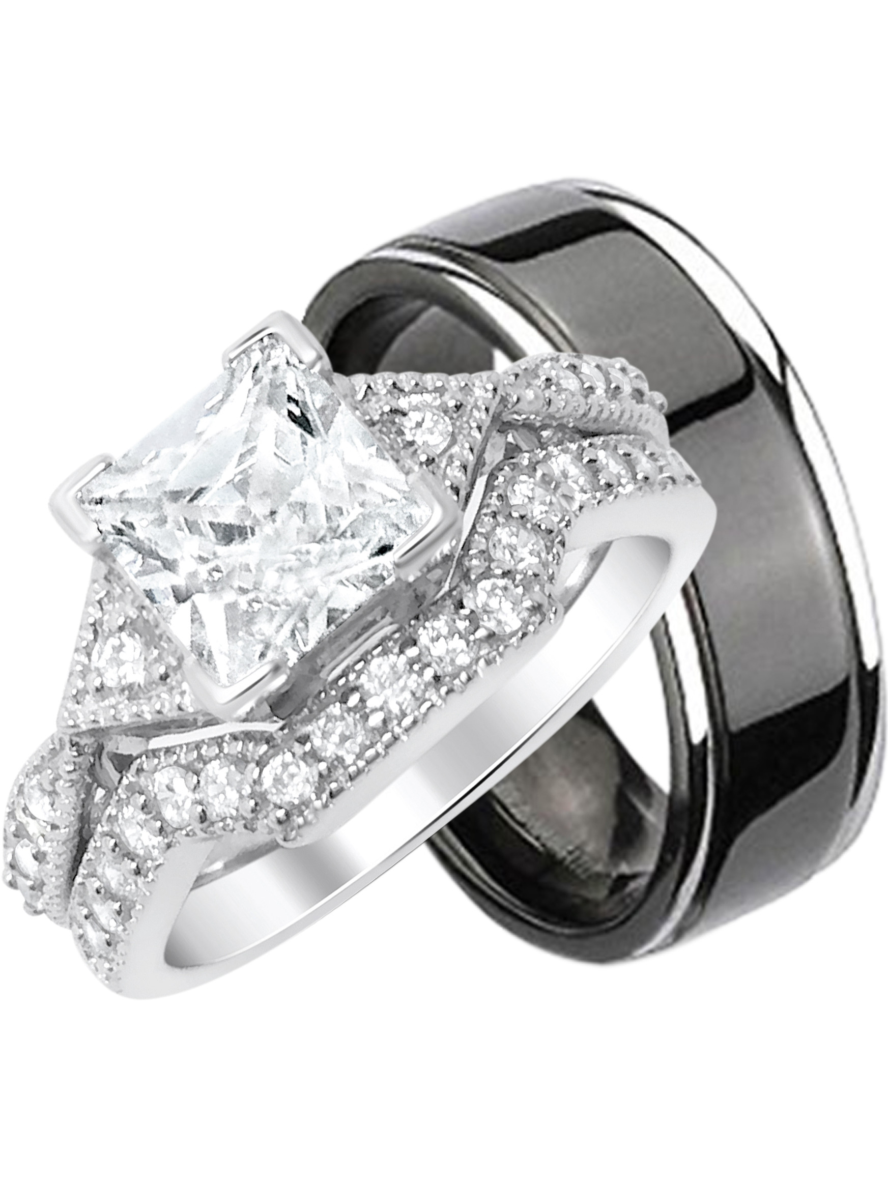 3 Piece Wedding Ring Sets For Him And Her
 LaRaso & Co His Hers 3 Piece Sterling Silver & Black
