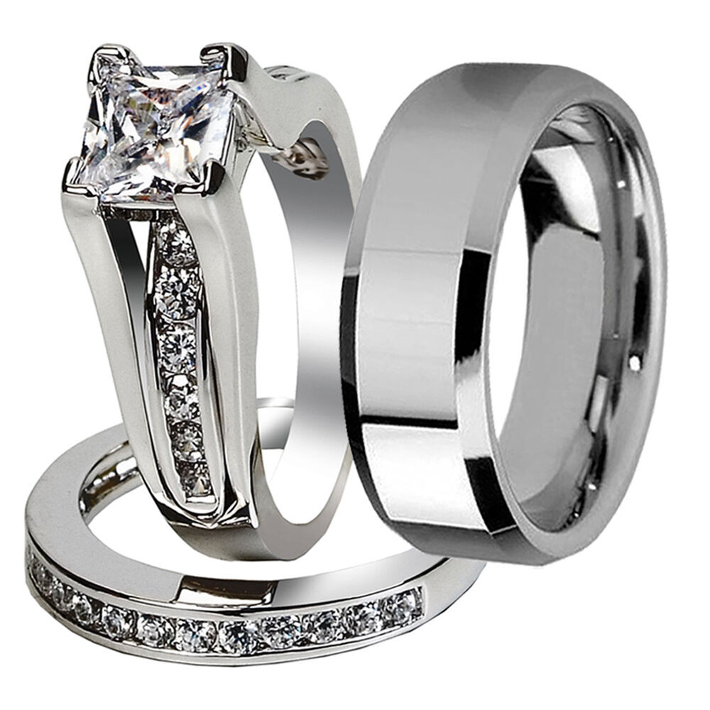 3 Piece Wedding Ring Sets For Him And Her
 Nice 3 Pcs Her & His Stainless Steel Couple Wedding