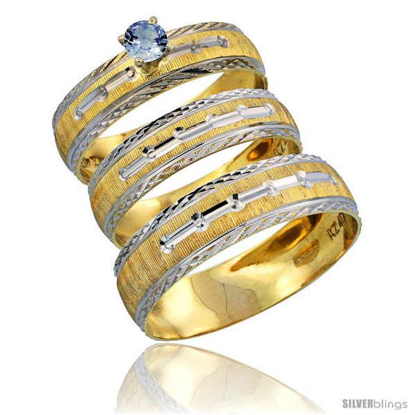 3 Piece Wedding Ring Sets For Him And Her
 10k Gold 3 Piece Trio Light Blue Sapphire Wedding Ring Set