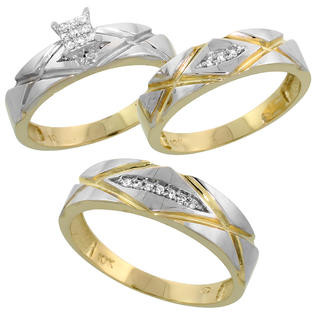 3 Piece Wedding Ring Sets For Him And Her
 Sabrina Silver 10k Yellow Gold Trio Engagement Wedding
