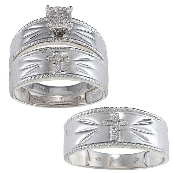 3 Piece Wedding Ring Sets For Him And Her
 Shop Sterling Silver Diamond Accent Cross 3 piece His and