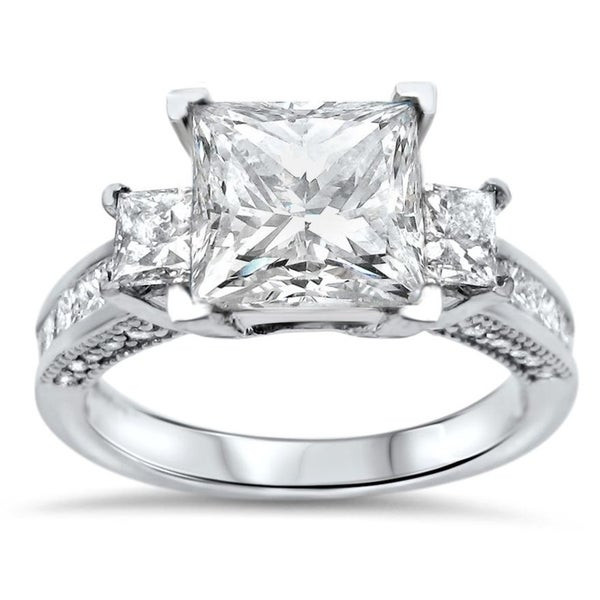 3 Stone Princess Cut Diamond Engagement Ring
 Shop 3ct Princess Cut Moissanite 3 Stone Diamond