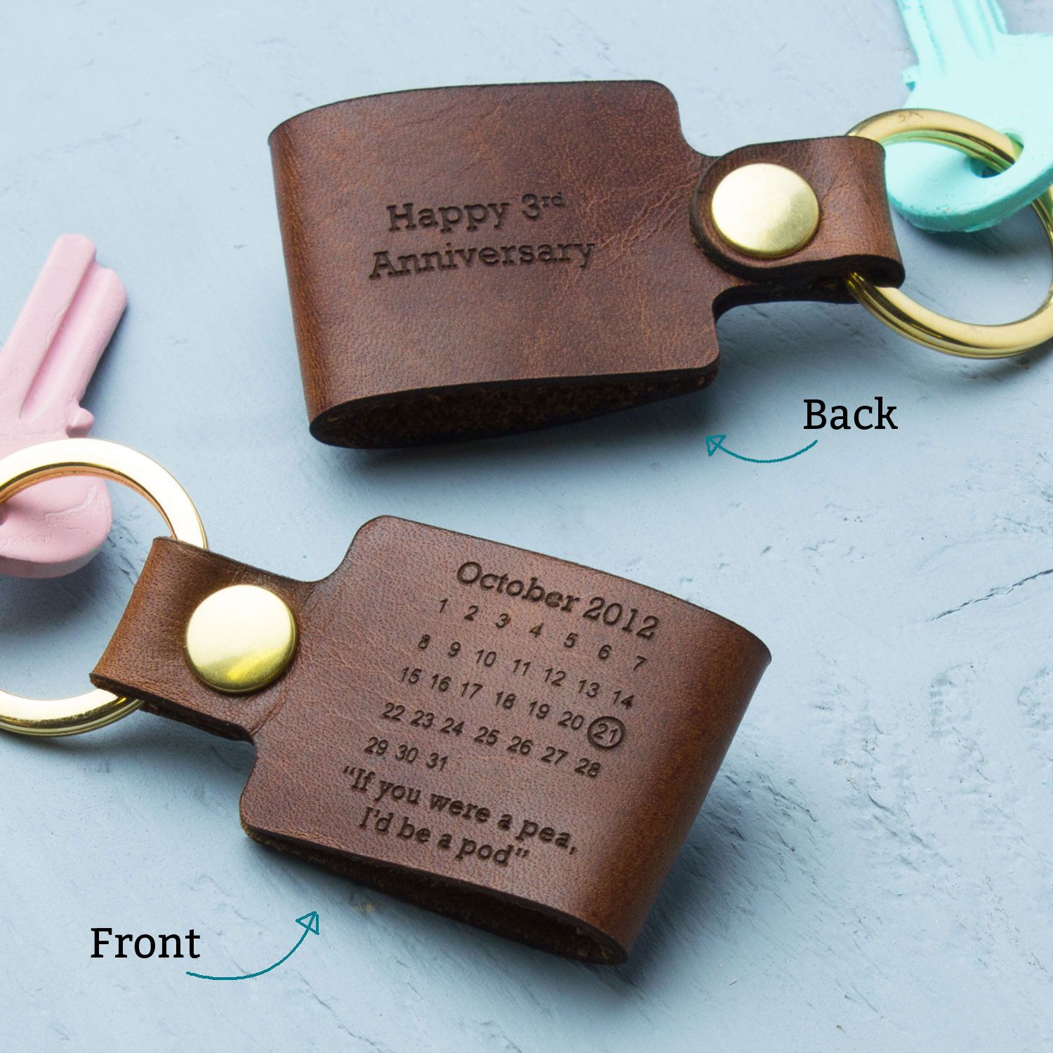 3 Year Anniversary Gift Ideas For Husband
 Personalised Third Wedding Anniversary Leather Keyring