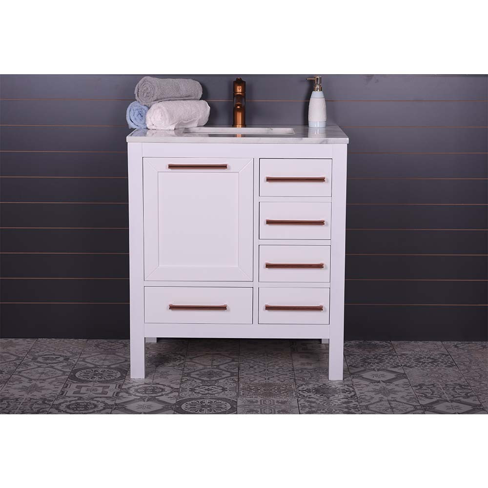 30 Bathroom Vanity With Drawers
 Grove 30 Inch White Bathroom Vanity