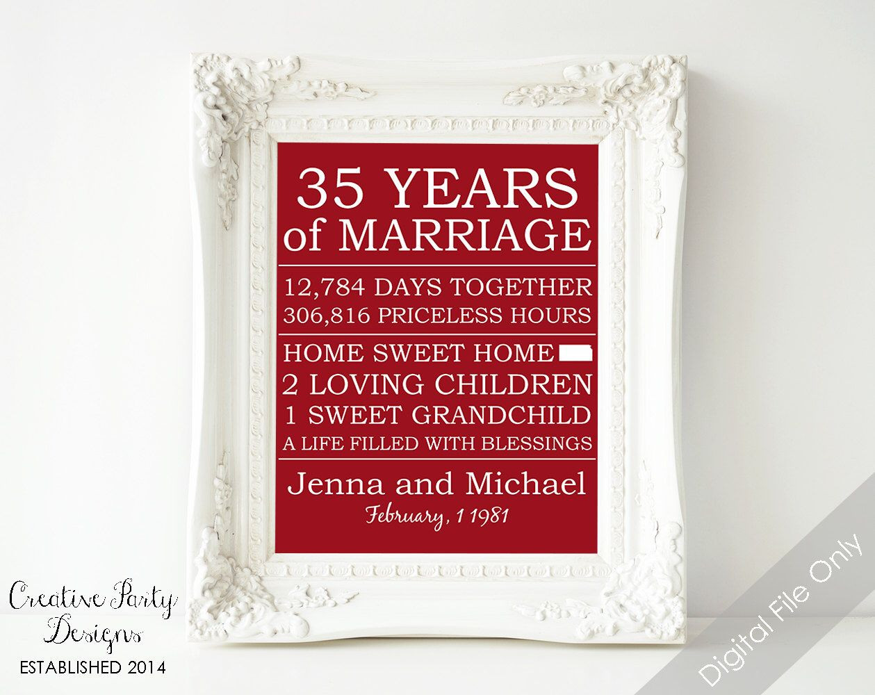 35 Year Anniversary Gift Ideas
 35th Anniversary Gift Personalized Anniversary Gift for