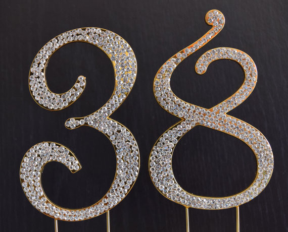 38Th Birthday Party Ideas For Her
 Rhinestone Gold NUMBER 38 Cake Topper 38th Birthday Party