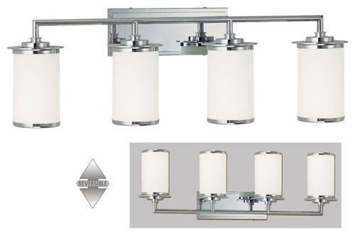 4 Light Bathroom Fixture
 Glass Note Chrome Fluorescent Four Light Bath Fixture