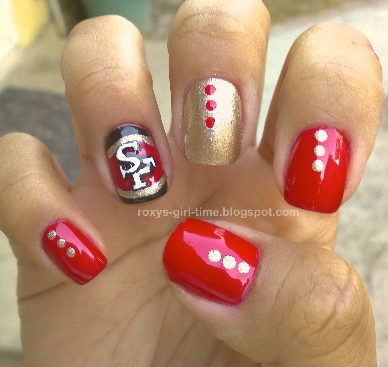 49er Nail Designs
 Roxy s Girl Time NOTD SF 49ers Nail Art