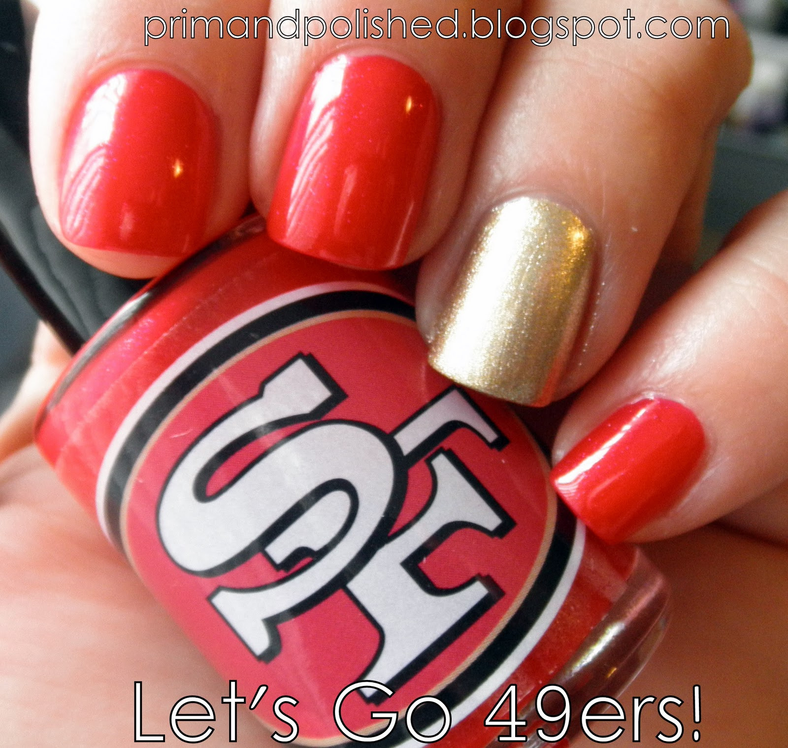 49er Nail Designs
 Prim and Polished Blog San Francisco 49ers Nail Polish